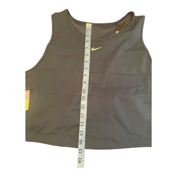 nike COLOR-BLOCK STRIPE CROPPED TRAINING TANK IN DARK TEAL GREEN,LIME GLOW - Picture 6 of 13